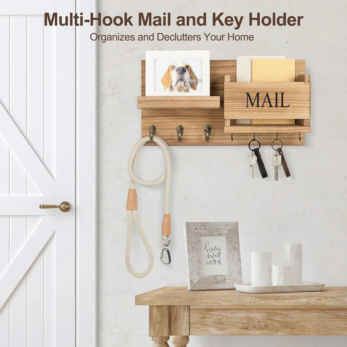 Wooden Wall Mounted Key Holder Storage Rack Door Hook Hanger Coat Rack Organizer V528-WALL-SHELF-RAW-WOOD-350716