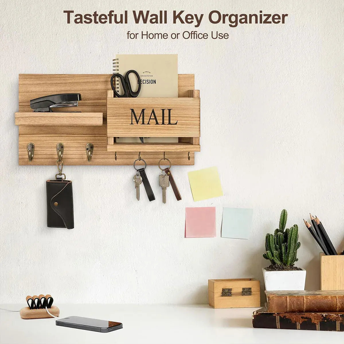 Wooden Wall Mounted Key Holder Storage Rack Door Hook Hanger Coat Rack Organizer V528-WALL-SHELF-RAW-WOOD-350716