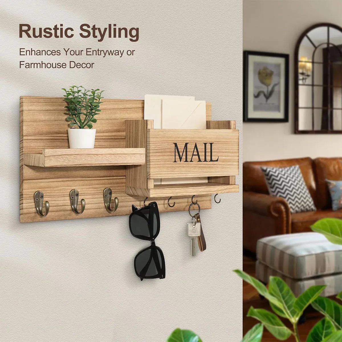 Wooden Wall Mounted Key Holder Storage Rack Door Hook Hanger Coat Rack Organizer V528-WALL-SHELF-RAW-WOOD-350716