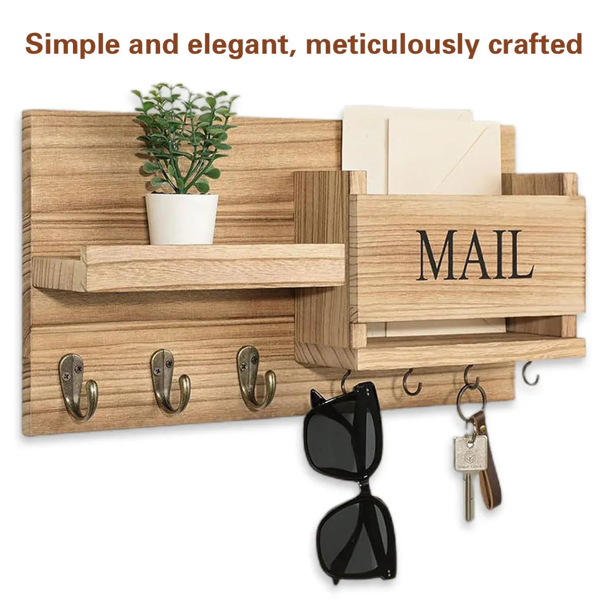 Wooden Wall Mounted Key Holder Storage Rack Door Hook Hanger Coat Rack Organizer V528-WALL-SHELF-RAW-WOOD-350716