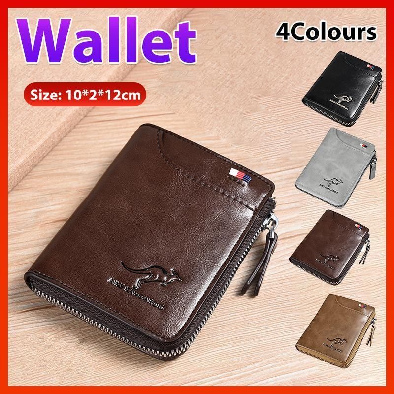 Men'S Rfid Blocking Leather Short Wallet Credit Id Card Cash Holder Purse V528-WALLET-KHAKI-853849