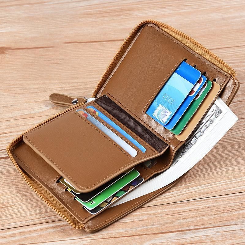 Men'S Rfid Blocking Leather Short Wallet Credit Id Card Cash Holder Purse V528-WALLET-KHAKI-853849