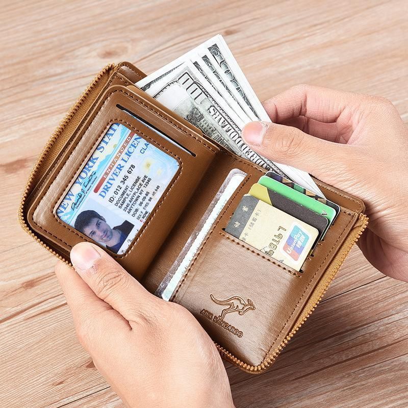 Men'S Rfid Blocking Leather Short Wallet Credit Id Card Cash Holder Purse V528-WALLET-KHAKI-853849