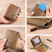 Men'S Rfid Blocking Leather Short Wallet Credit Id Card Cash Holder Purse V528-WALLET-KHAKI-853849