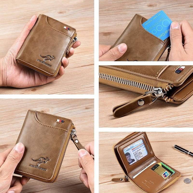 Men'S Rfid Blocking Leather Short Wallet Credit Id Card Cash Holder Purse V528-WALLET-KHAKI-853849