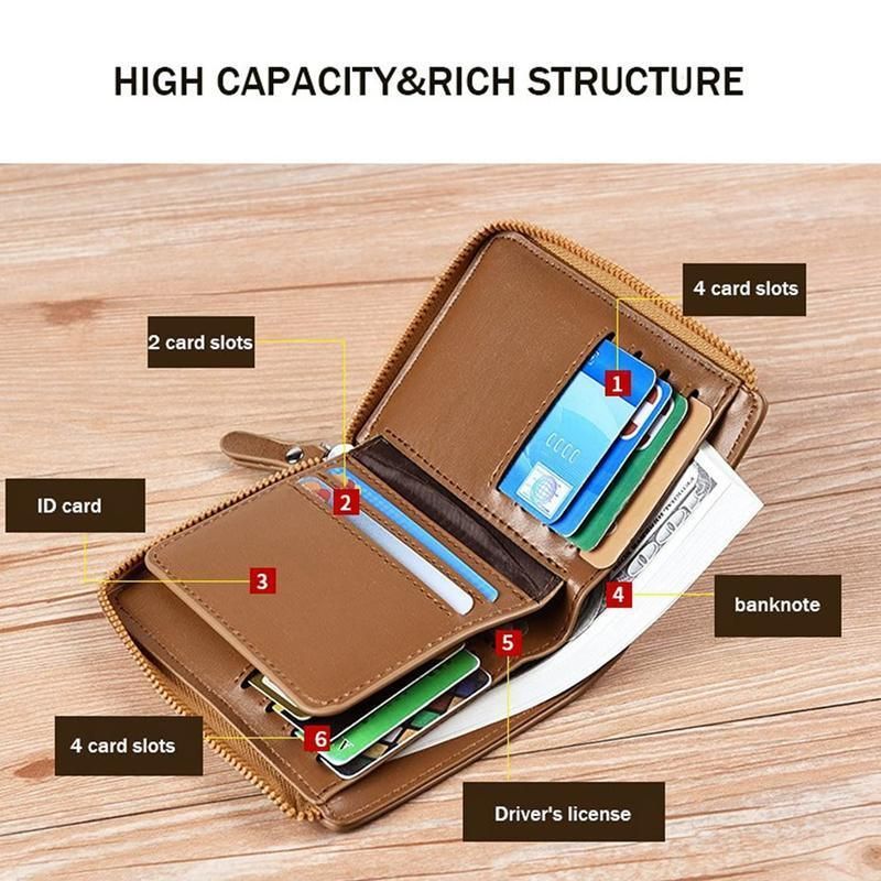 Men'S Rfid Blocking Leather Short Wallet Credit Id Card Cash Holder Purse V528-WALLET-KHAKI-853849