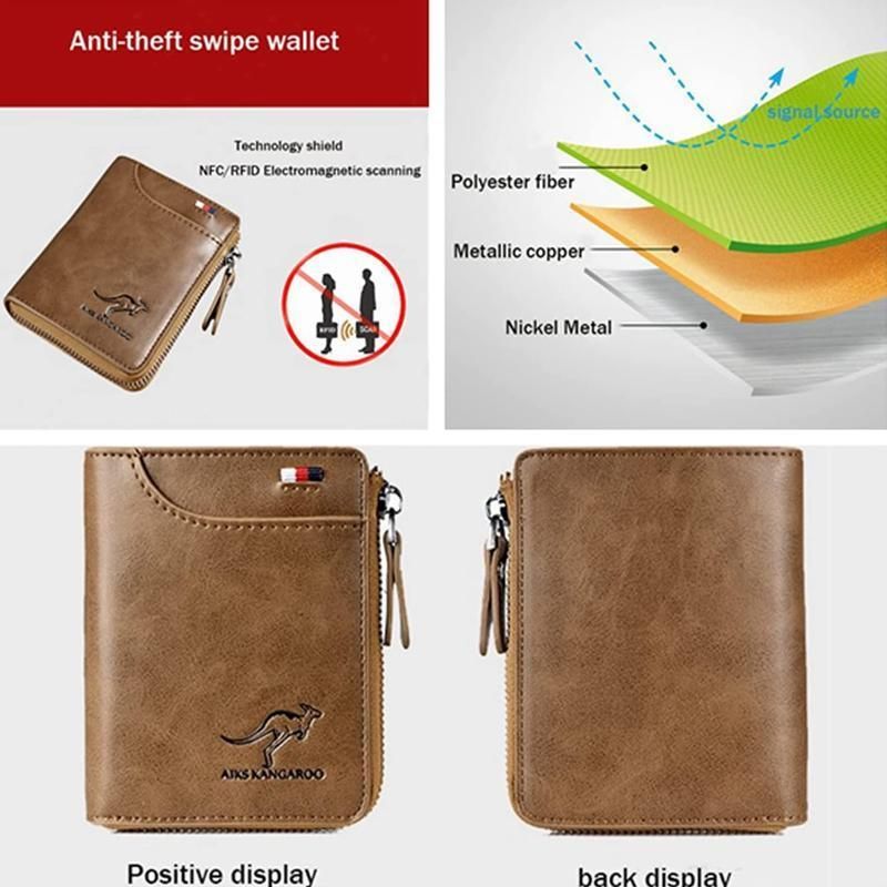 Men'S Rfid Blocking Leather Short Wallet Credit Id Card Cash Holder Purse V528-WALLET-KHAKI-853849