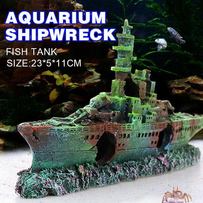 Aquarium Shipwreck Ship Fish Tank Resin Sunken Ship Fishing Hiding Pot Decor V528-WARSHIPSCENERY-221804