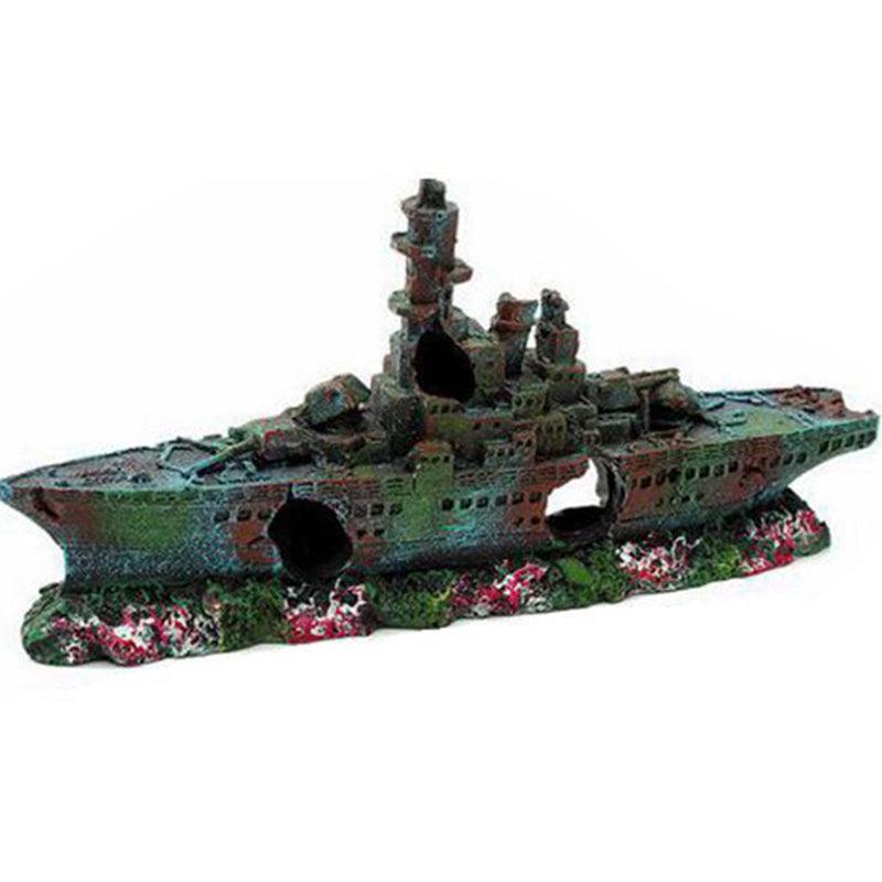 Aquarium Shipwreck Ship Fish Tank Resin Sunken Ship Fishing Hiding Pot Decor V528-WARSHIPSCENERY-221804