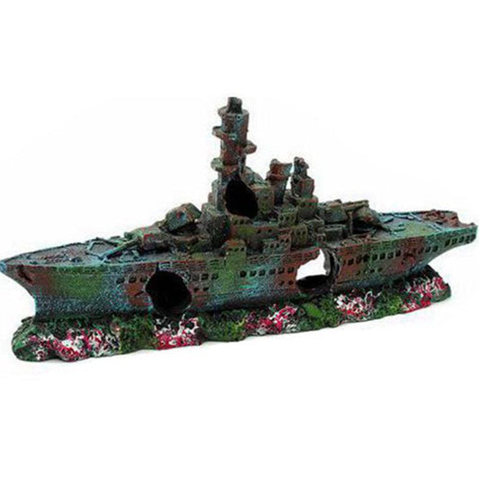 Aquarium Shipwreck Ship Fish Tank Resin Sunken Ship Fishing Hiding Pot Decor V528-WARSHIPSCENERY-221804
