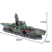 Aquarium Shipwreck Ship Fish Tank Resin Sunken Ship Fishing Hiding Pot Decor V528-WARSHIPSCENERY-221804