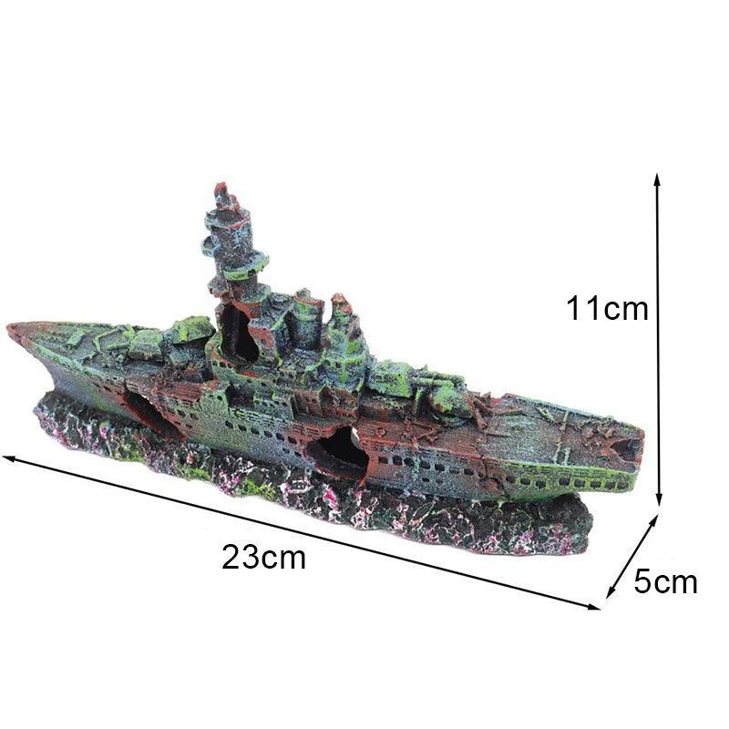 Aquarium Shipwreck Ship Fish Tank Resin Sunken Ship Fishing Hiding Pot Decor V528-WARSHIPSCENERY-221804