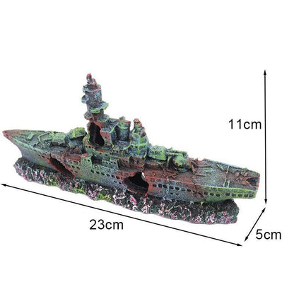 Aquarium Shipwreck Ship Fish Tank Resin Sunken Ship Fishing Hiding Pot Decor V528-WARSHIPSCENERY-221804