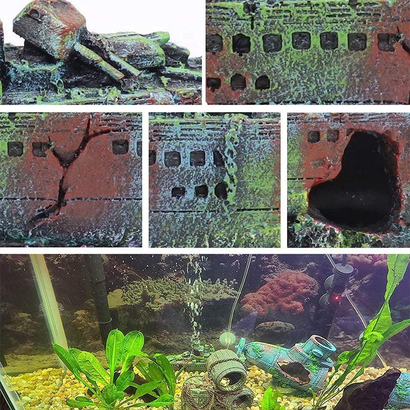 Aquarium Shipwreck Ship Fish Tank Resin Sunken Ship Fishing Hiding Pot Decor V528-WARSHIPSCENERY-221804