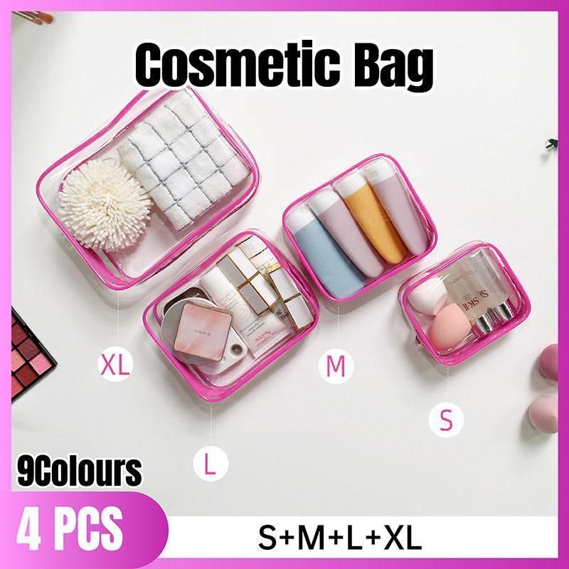 4pcs Durable PVC Cosmetic Bags Easy to Clean Multiple Sizes and Colours 9 Shades - 4pcs-Banana V528-WASH-BAG-4PCS-BANANA-454319