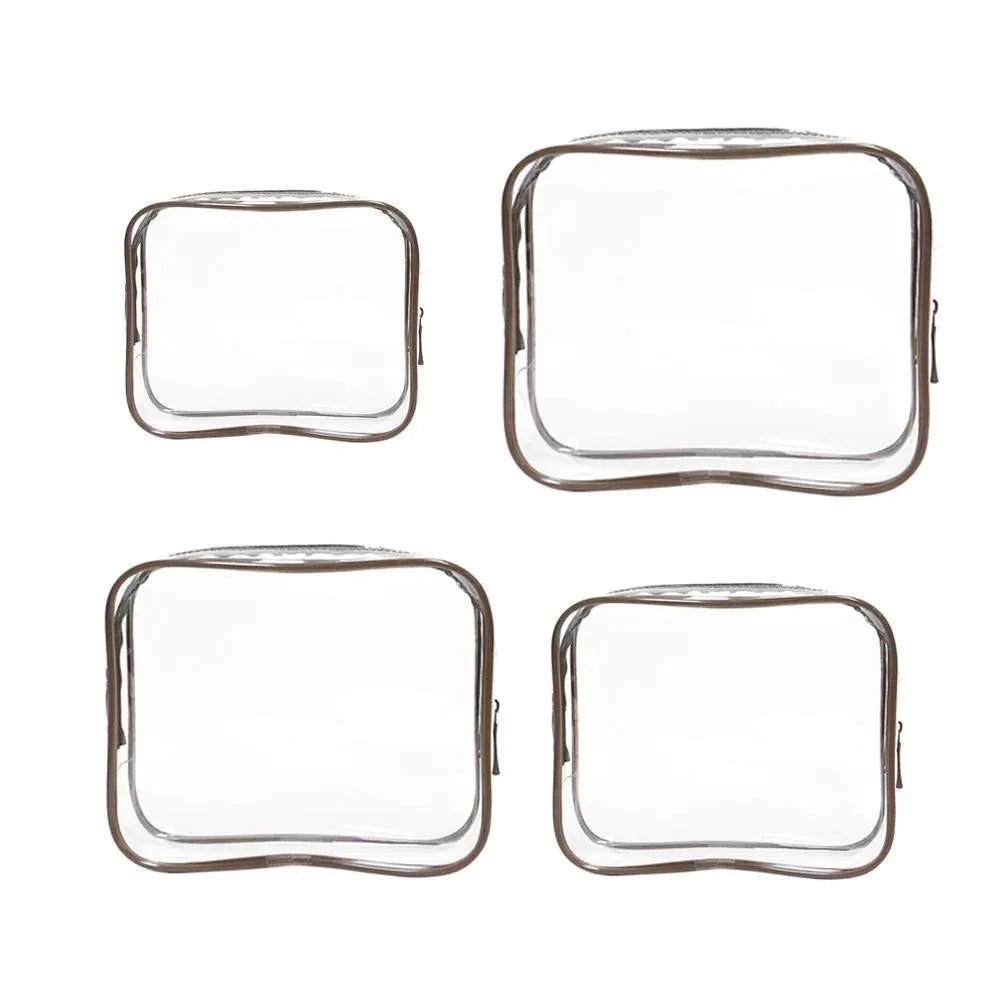 4pcs Durable PVC Cosmetic Bags Easy to Clean Multiple Sizes and Colours 9 Shades - 4pcs-Coffee V528-WASH-BAG-4PCS-COFFEE-773304