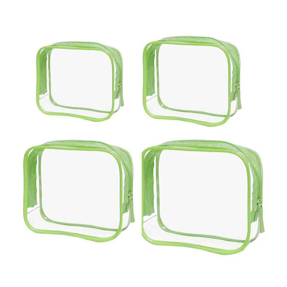 4pcs Durable PVC Cosmetic Bags Easy to Clean Multiple Sizes and Colours 9 Shades - 4pcs-Green V528-WASH-BAG-4PCS-GREEN-821841