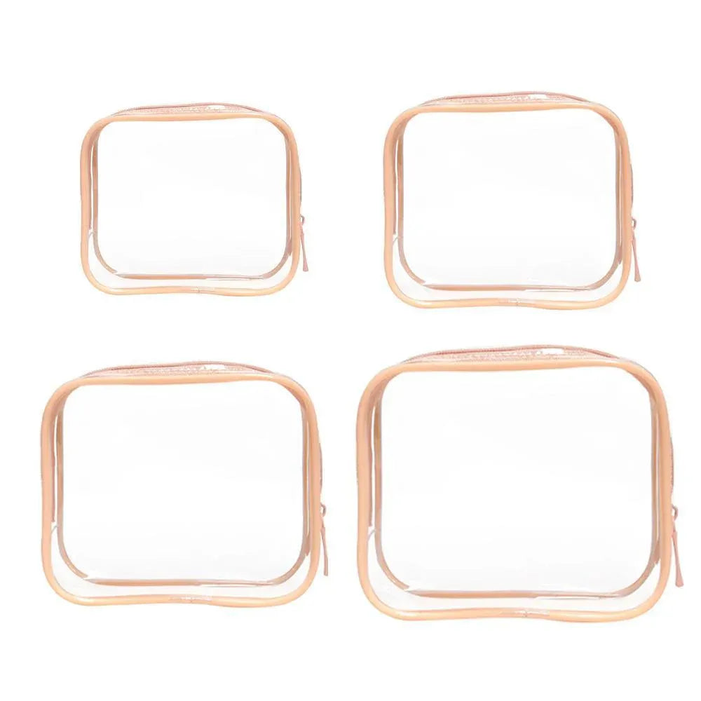 4pcs Durable PVC Cosmetic Bags Easy to Clean Multiple Sizes and Colours 9 Shades - 4pcs-Peach-Powder V528-WASH-BAG-4PCS-PEACH-POWDER-687461