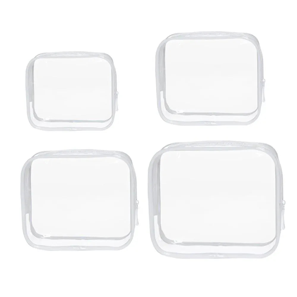 4pcs Durable PVC Cosmetic Bags Easy to Clean Multiple Sizes and Colours 9 Shades - 4pcs-White V528-WASH-BAG-4PCS-WHITE-464050