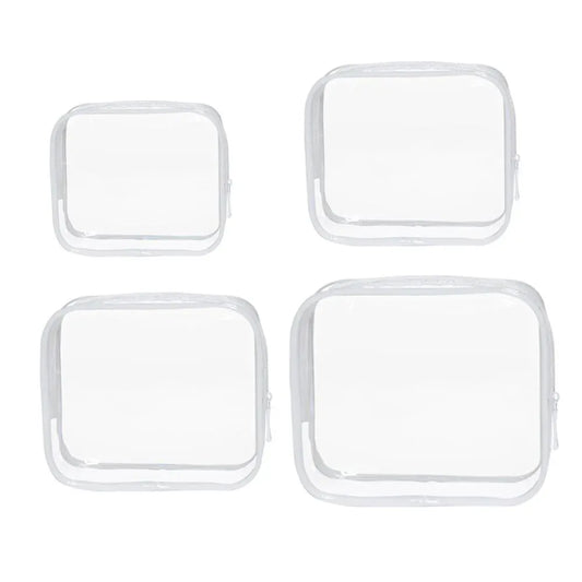 4pcs Durable PVC Cosmetic Bags Easy to Clean Multiple Sizes and Colours 9 Shades - 4pcs-White V528-WASH-BAG-4PCS-WHITE-464050