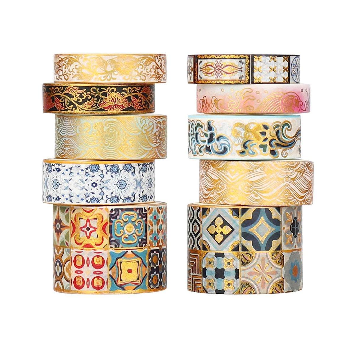 Gold Foil Washi Tape Set Decorative Craft Tape for Gift Wrapping Scrapbooking - JXHG V528-WASHI-TAPE-JXHG-903049