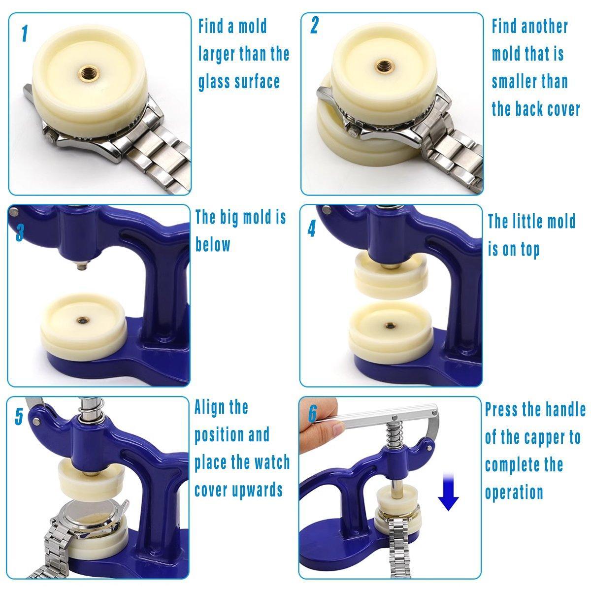 Watch Case Press 12 Dies Back Cover Closer Watchmaker Repair Tool Kit Set V528-WATCH-CAPPING-MACHINE-808543