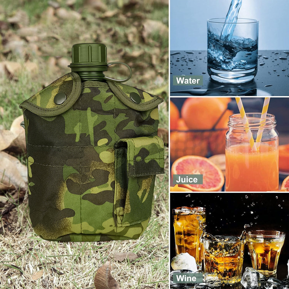 4pcs Camouflage Tactical Water Bottle Outdoor Camping Multi-functional Outdoor V528-WATER-BOTTLE-GREEN-4PCS-8010744