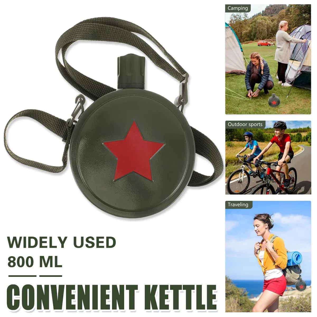 Outdoor Red Five Star Water Bottle Portable Camping Hiking Travel Water Bottle V528-WATER-BOTTLE-JUNLV-800-567679