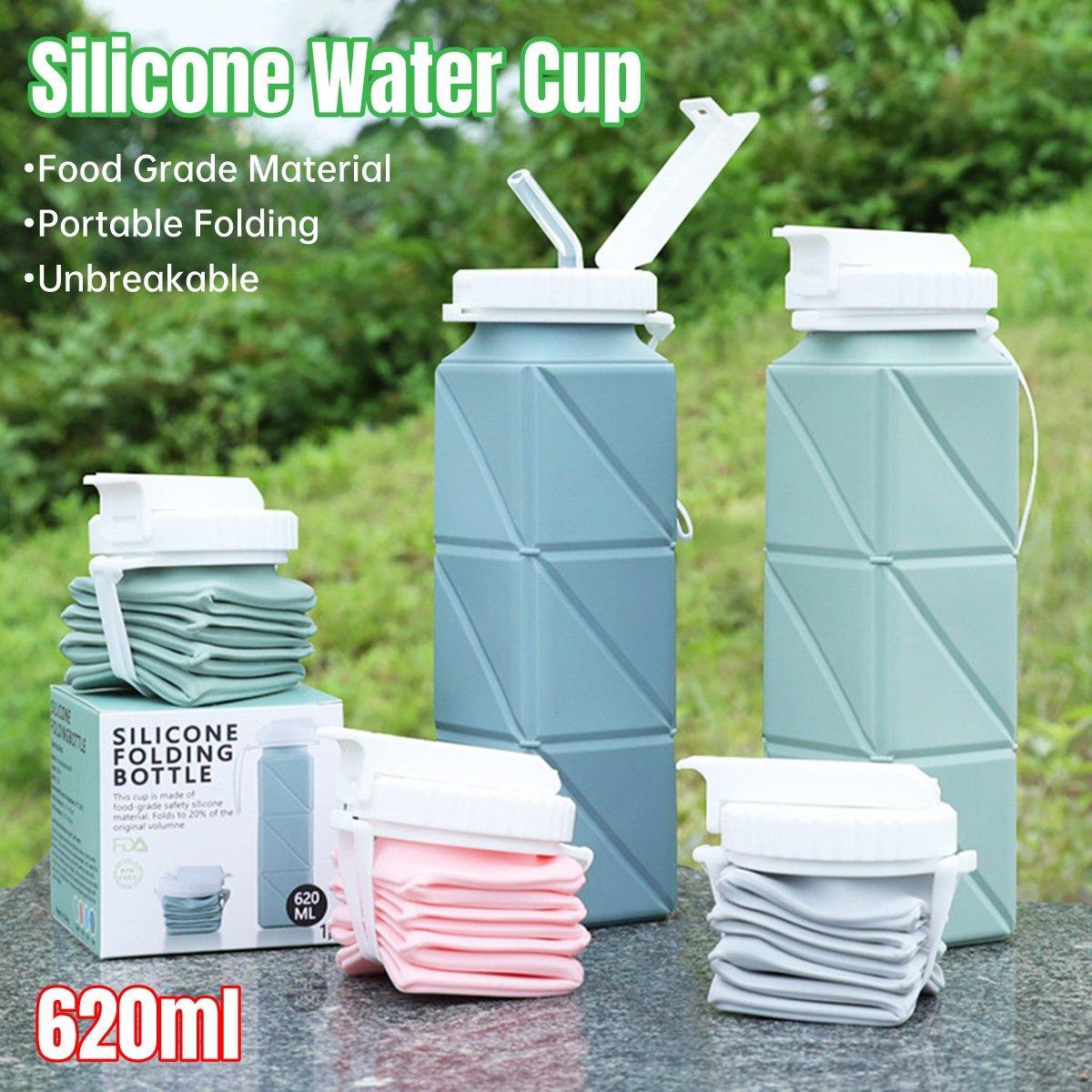 620ml Silicone Folding Water Bottle Food Grade Outdoor Sports Kettle High Temp - Blue V528-WATER-CUP-BLUE-218143