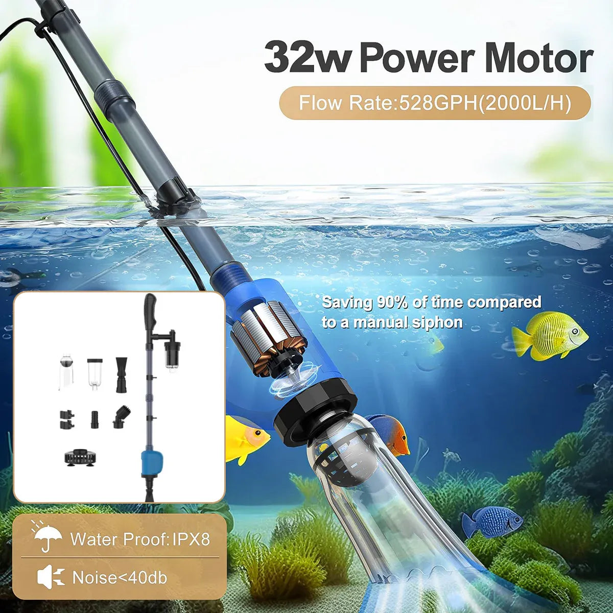 Aquarium Multi-function Water Changer Suction Pump For Tank Cleaning Fish Waste V528-WATER-EXCHANGER-058-100704