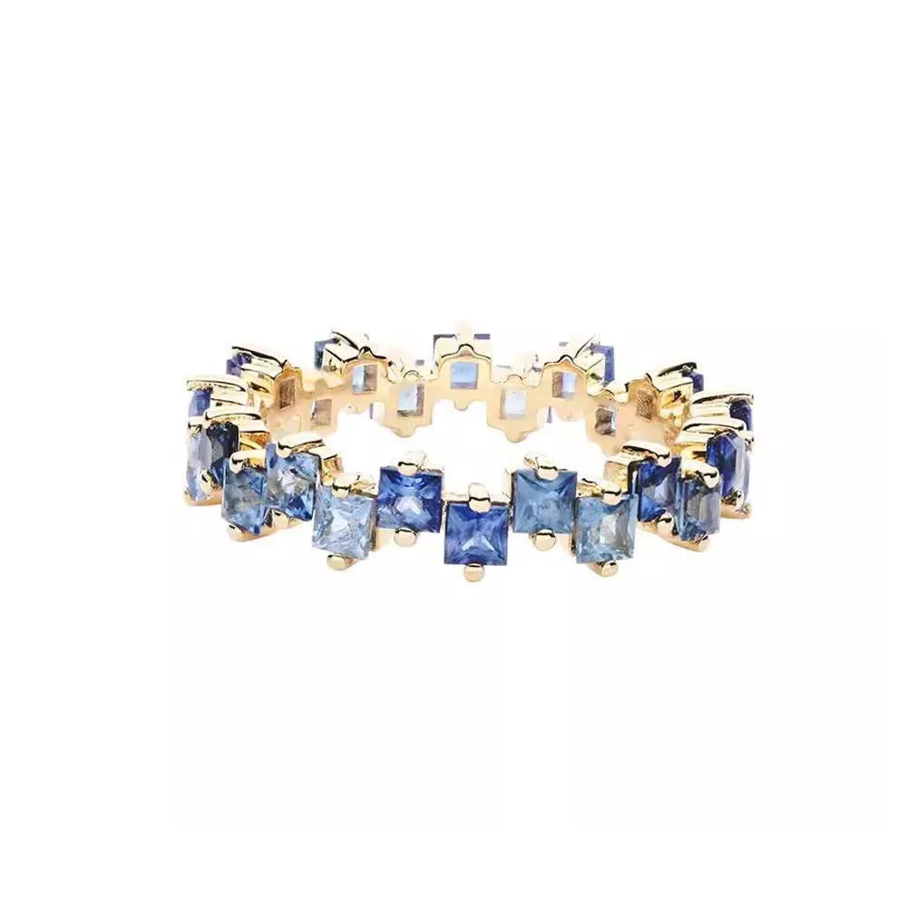 Square Design 1.2ct Simulated Diamond Women Engagement Ring Rose Gold Plated - Water Blue-Size 10