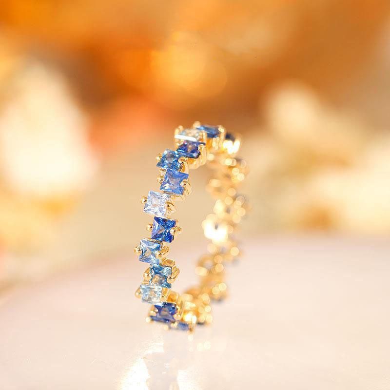 Square Design 1.2ct Simulated Diamond Women Engagement Ring Rose Gold Plated - Water Blue-Size 6