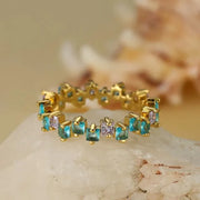 Square Design 1.2ct Simulated Diamond Women Engagement Ring Rose Gold Plated - Water Blue-Size 6
