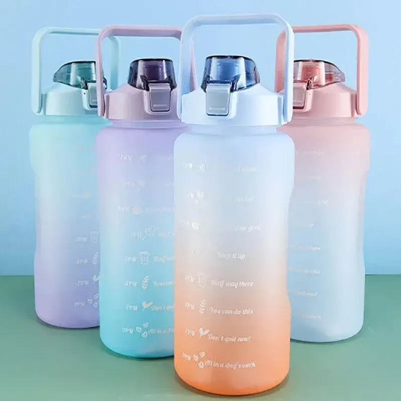 2L Large Water Bottle Straw Time Gradient Cup Fitness Jugs Sport Gym Training - Pink V528-WATERBOTTLE-2L-PINK-195008