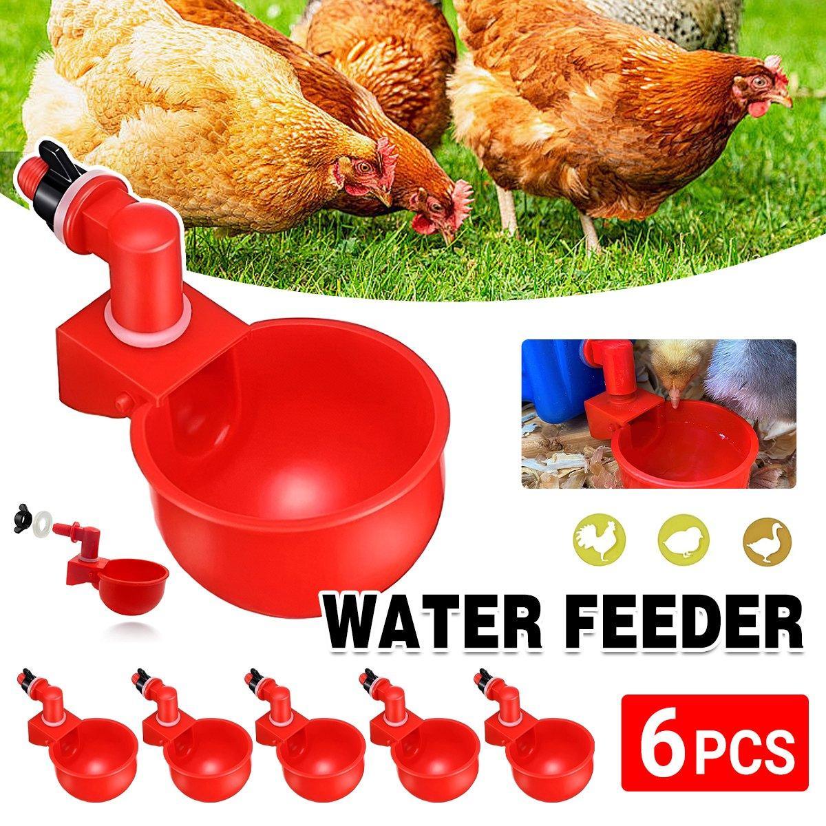 6x Automatic Chicken Water Cup Waterer Poultry Drinking Bowl Feeder Drinker Tool V528-WATERER-RED-6PCS-194114
