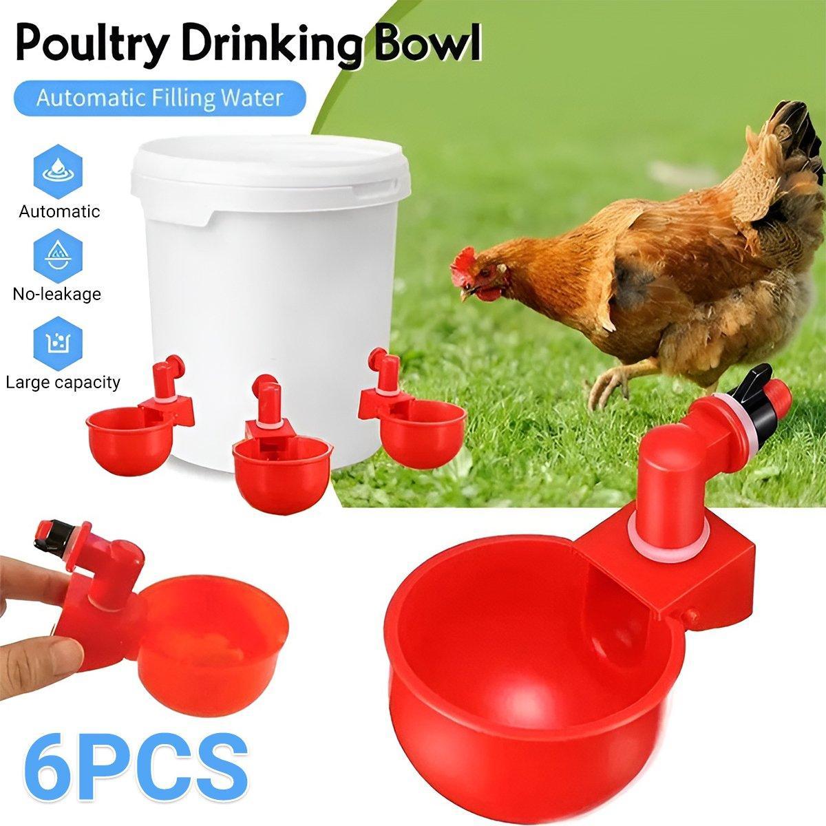6x Automatic Chicken Water Cup Waterer Poultry Drinking Bowl Feeder Drinker Tool V528-WATERER-RED-6PCS-194114
