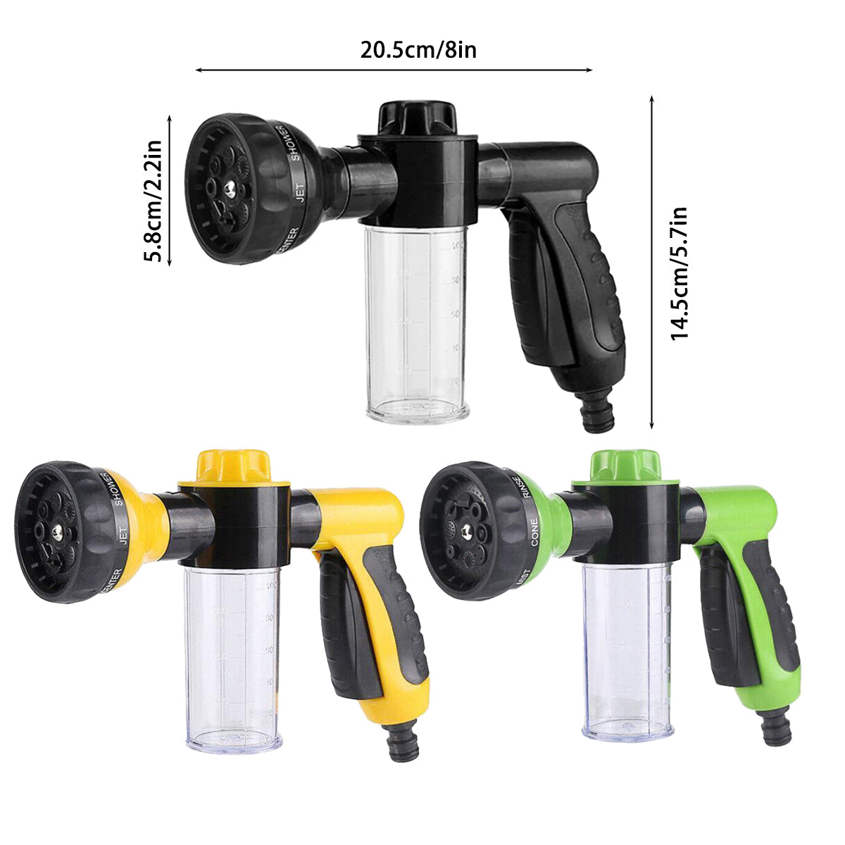 Washing Nozzle Plant Pet Hose 8-Mode Garden Car Water Foam Sprayer Soap Dispenser - Black V528-WATERING-CAN-BLACK-796022