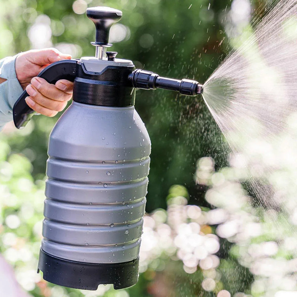 Pressure Pump Spray Bottle 2L Easy Pump Adjustable Nozzle Garden Watering Flower - Grey V528-WATERING-CAN-GREY-621110