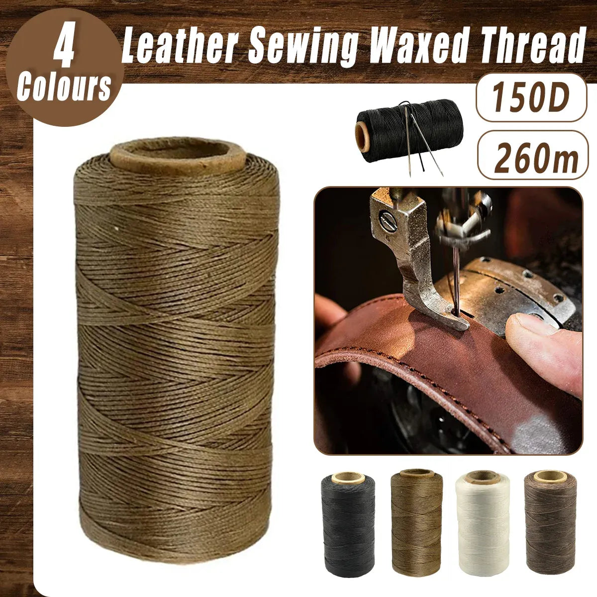 260m 150D Leather Sewing Waxed Thread Hand Stitching Craft Repair Cords 4Colours - Brown V528-WAXLINE-BROWN-278695