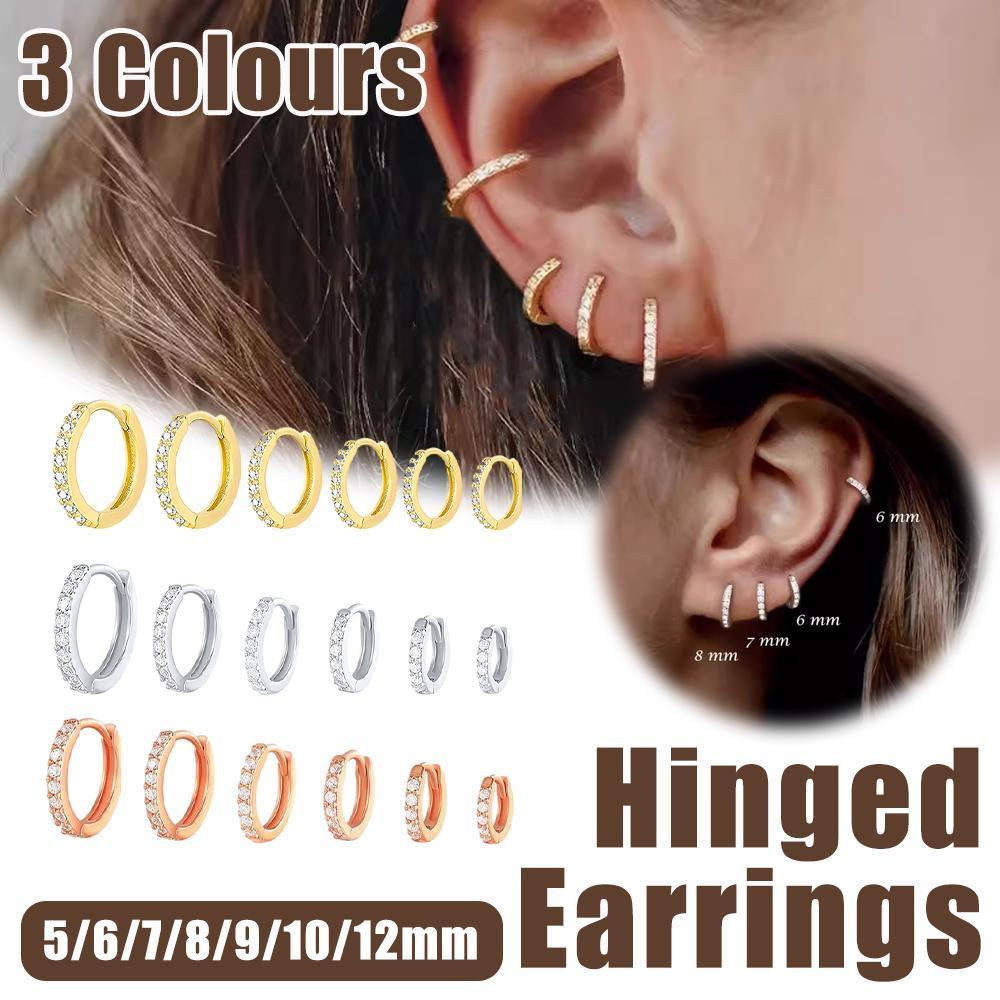 7sizes Hoop Earring Silver Zirconia Ear Huggie Hoop Cartilage Piercing Jewellery - Silver-10mm V528-WH-10-895112