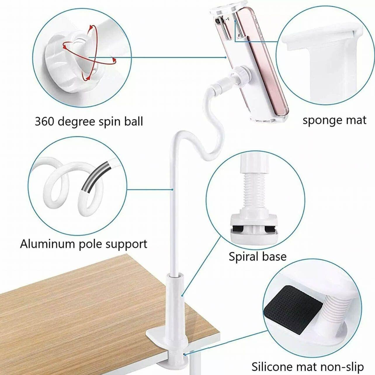 Adjustable Flexible Phone Tablet Holder with Clamp for Bed Desk Mount Use - White V528-WHCOLOUR-WHITE75156