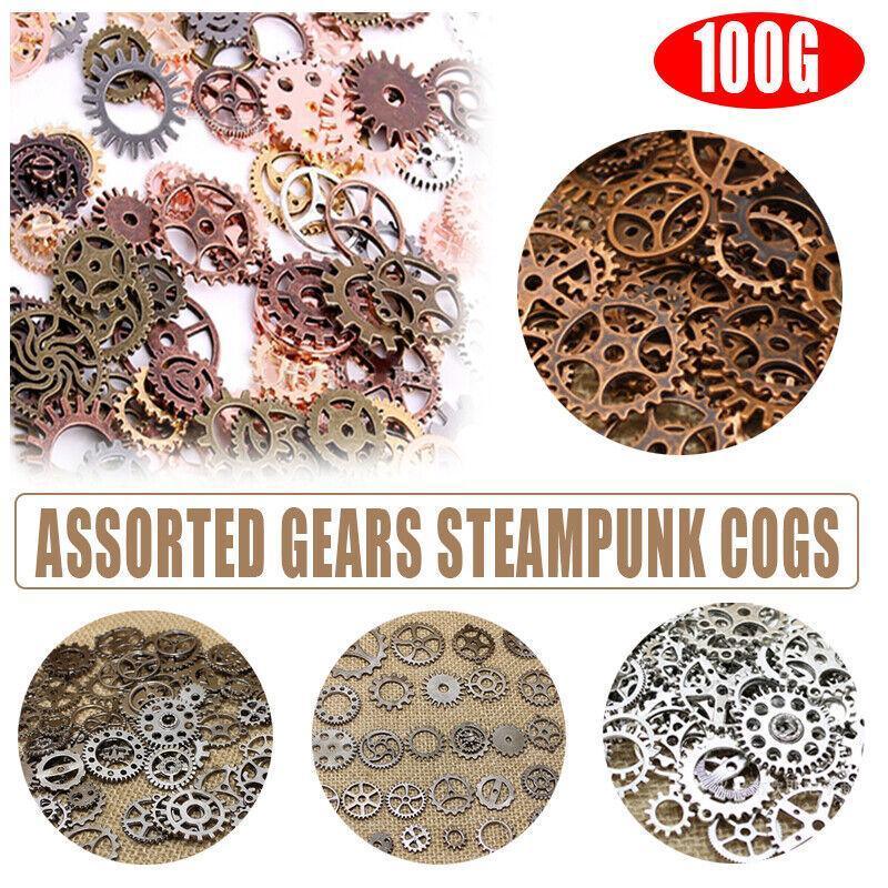 100g Assorted Steampunk Gears and Cogs Metal Alloy Clock Wheels for DIY Crafts V528-WHEELGEARMI-358586