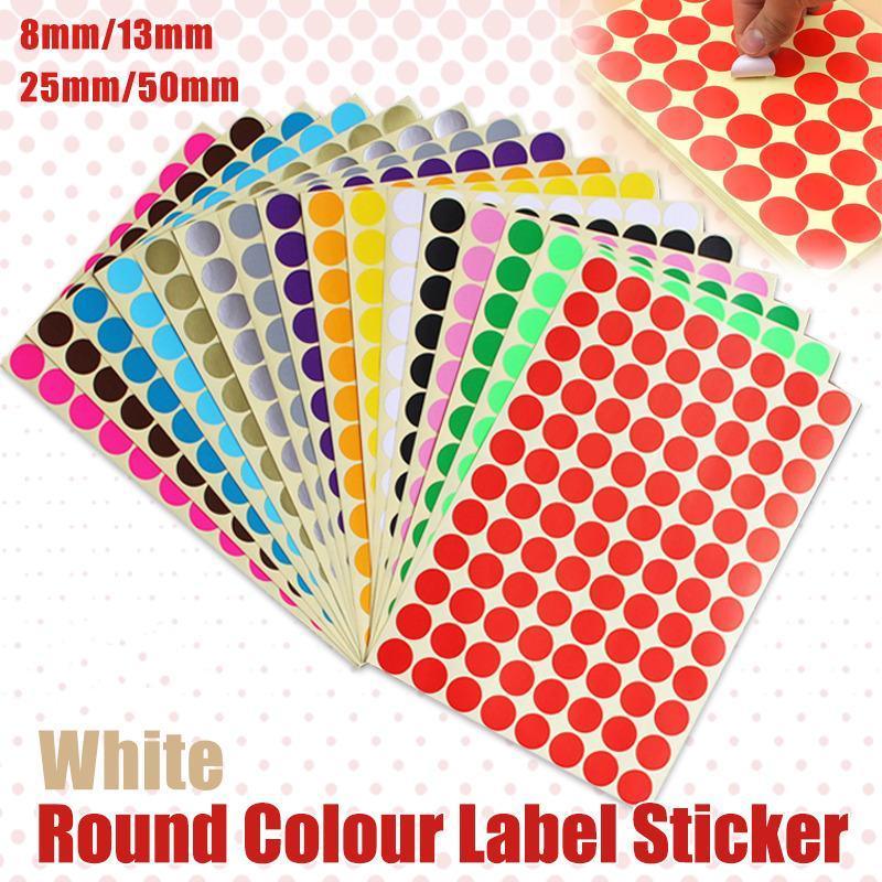8/13/25/50mm Colour Sticker Dots Adhesive Round Labels Circular Scrapbooking White - 25mm 40 Dots - 1 Sheet V528-WHITE1PCS-25MMX40-002456
