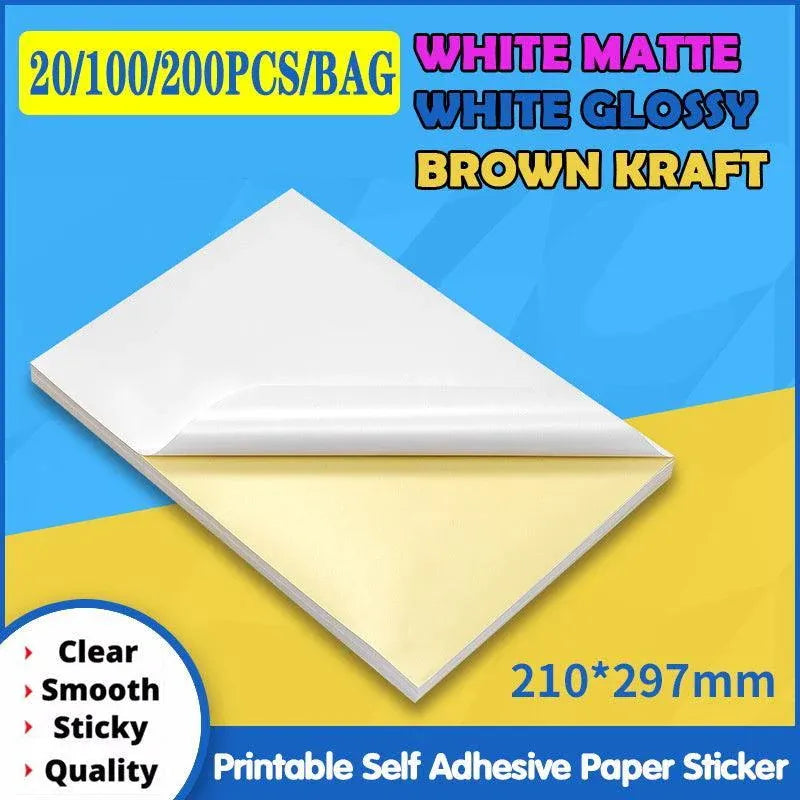 A4 Self Adhesive Sticker Paper Sheet Label Laser Inkjet Print Mailing Address - White Matte 2x6 *20 PCS V528-WHITEMATTE26-20PCS16199