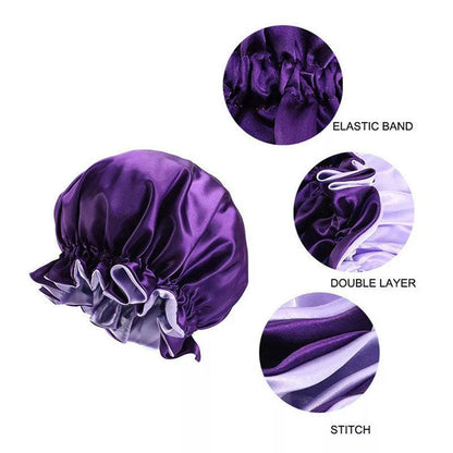 Womens Satin Sleep Cap Bonnet Elastic Wide Band Hair Sleeping Hat - Wine red V528-WICOLOUR-WINERED42508