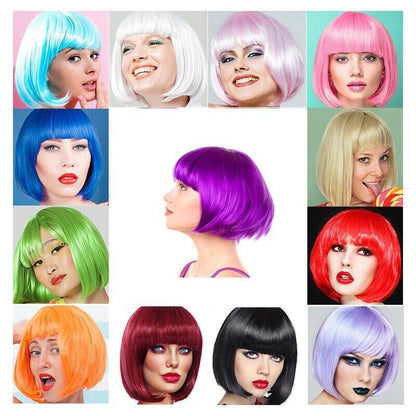 Short Bob Wig with Bangs for Women Synthetic Cosplay Party Hair in 14 Colours - Brown V528-WIGS-BROWN-589272