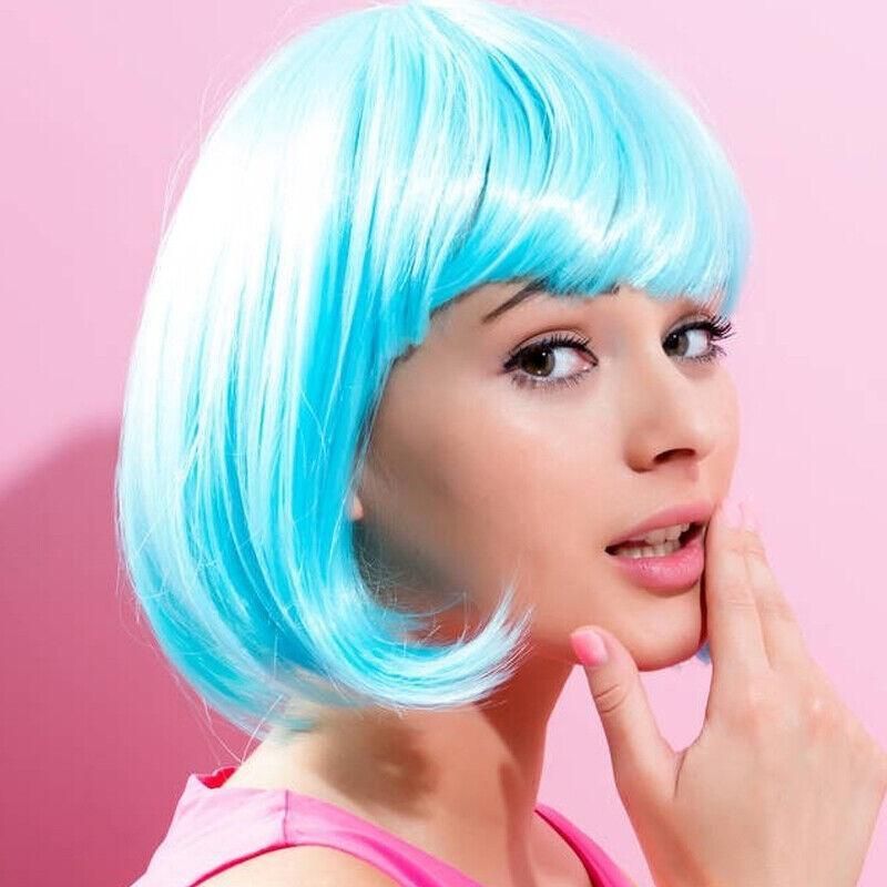 Short Bob Wig with Bangs for Women Synthetic Cosplay Party Hair in 14 Colours - White V528-WIGS-WHITE-562580