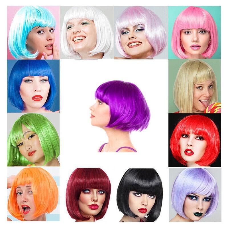 Short Bob Wig with Bangs for Women Synthetic Cosplay Party Hair in 14 Colours - Yellow V528-WIGS-YELLOW-131130