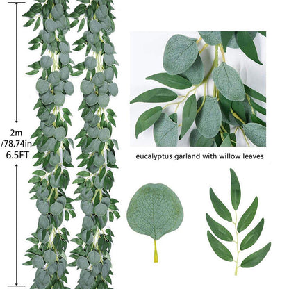 Artificial Eucalyptus Garland 2m Green Vine Fake Plant Home Decoration Rattan V528-WILLOW-LEAF-2M-793994
