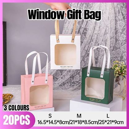 20pcs Translucent Gift Bags Packaging Tote Birthday Party Favors Candy Bags - Green-S Size V528-WINDOW-BAGS-20PCS-GREEN-871529